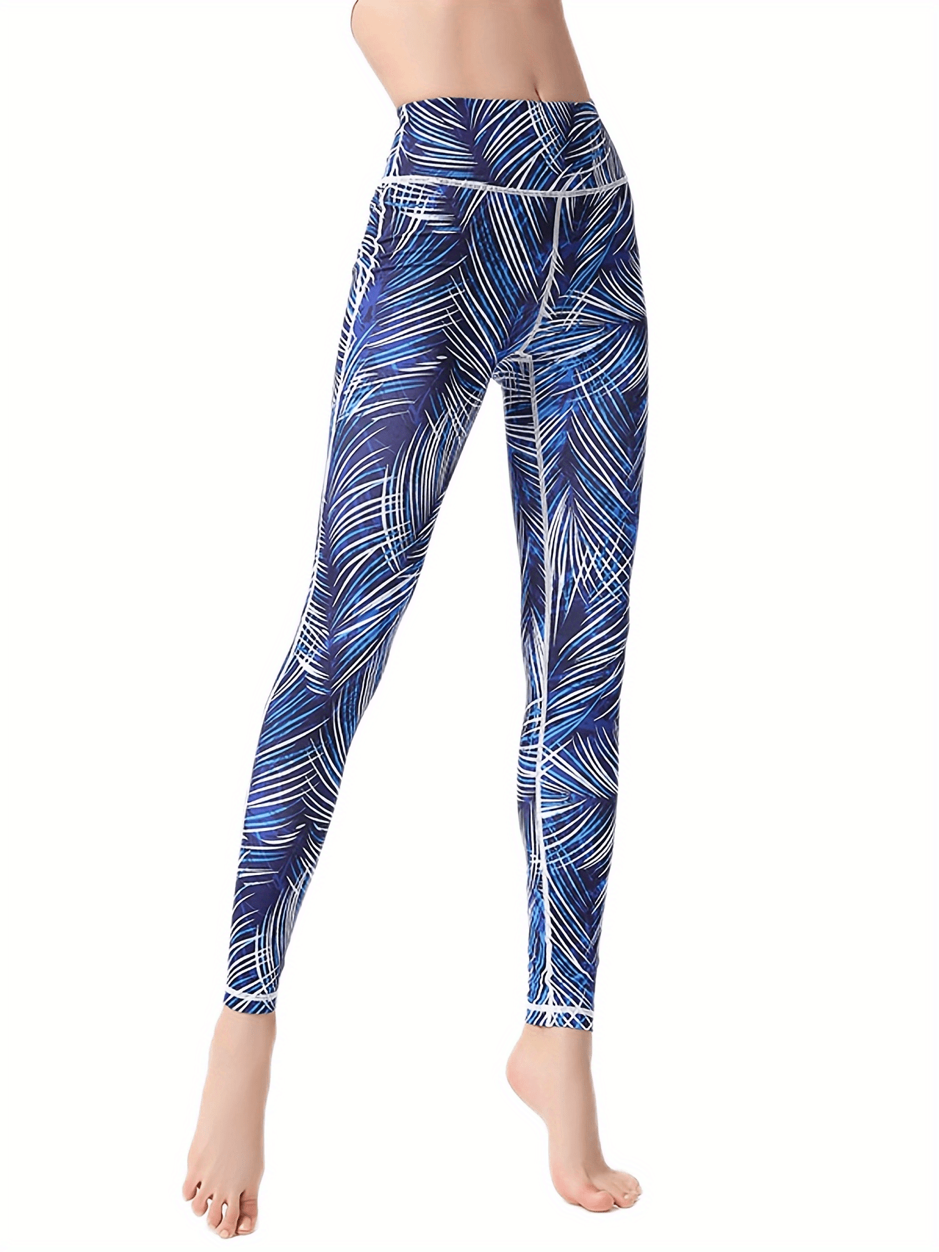Striped Print High Waist Yoga Pants Slim Fit Butt Lifting Tummy Control
