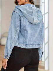 Hooded Denim Coats Single Breasted Button Women's Denim Clothing