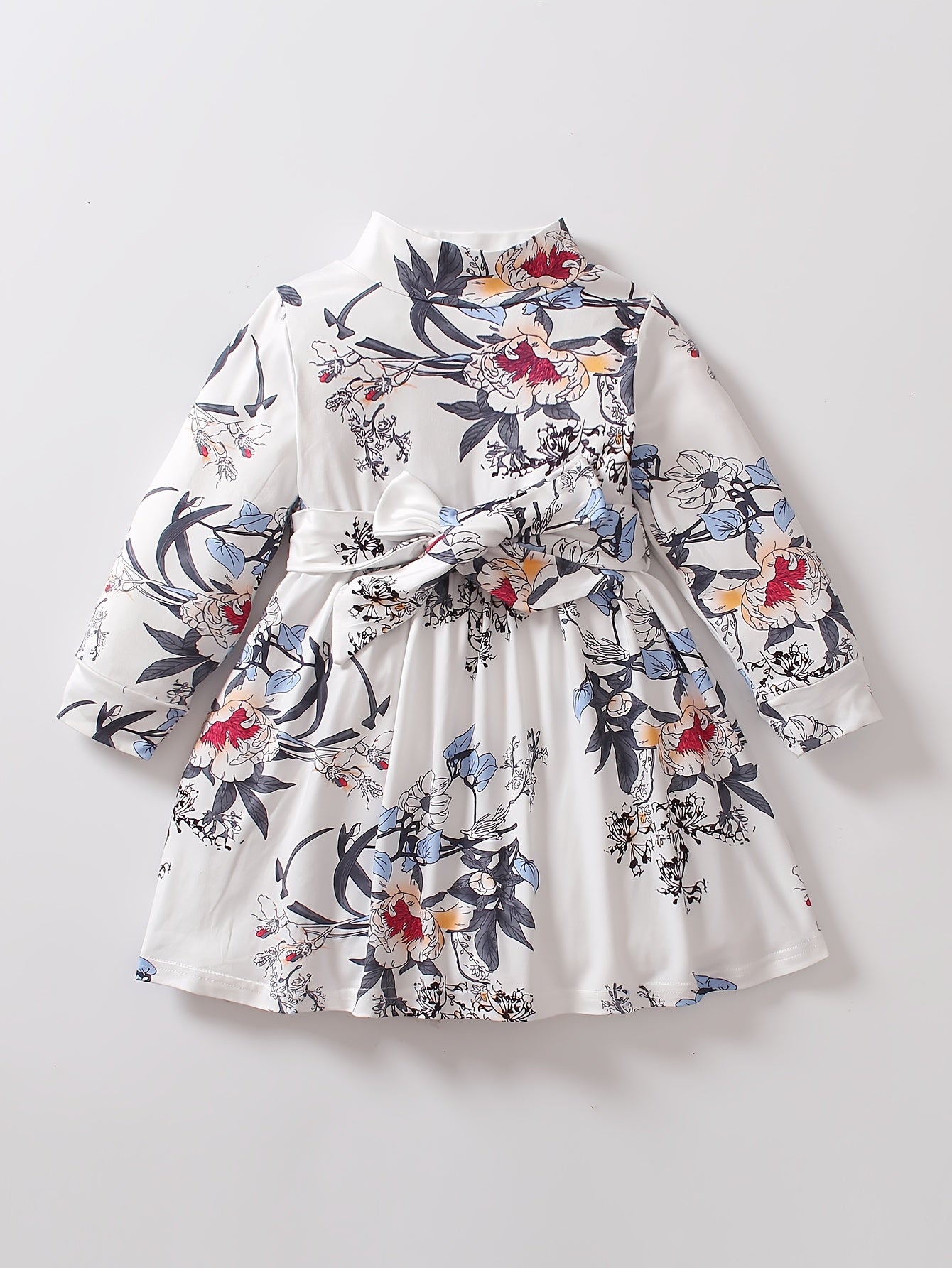 Girls Floral Belted Long Sleeve Dress 0 3 Years