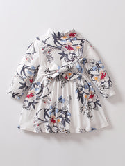 Girls Floral Belted Long Sleeve Dress 0 3 Years