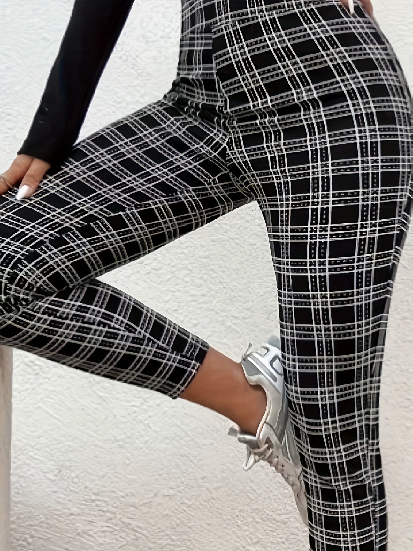 Grid Print High Rise Stretch Leggings