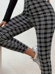 Grid Print High Rise Stretch Leggings