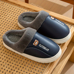 Women's Cartoon Bear Print Slippers Plush Lined Platform Shoes