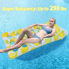 Lemon Print Inflatable Pool Lounger for Relaxation and Tanning