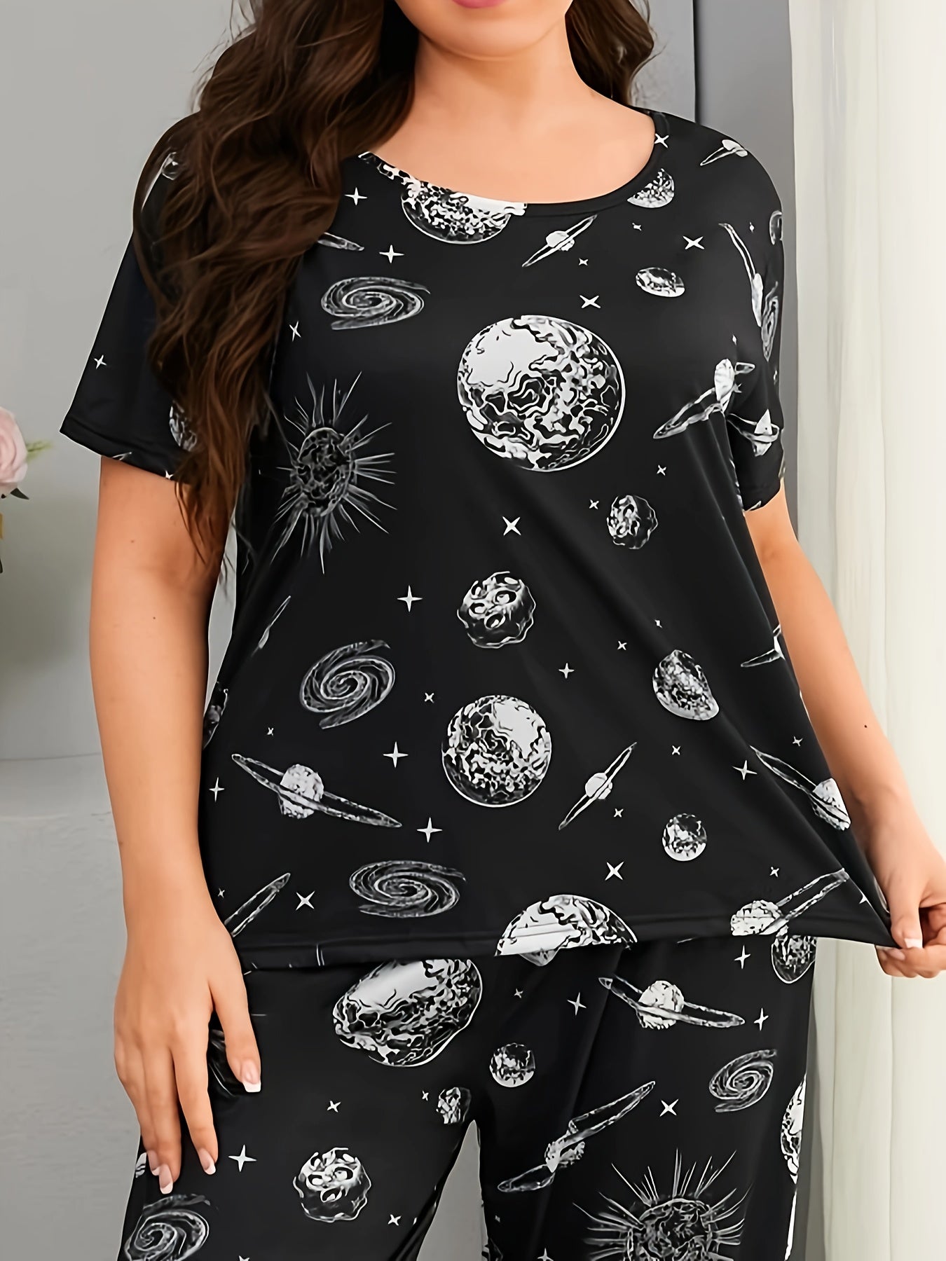Planet Print Pajamas Set - Tee & Pants Loungewear