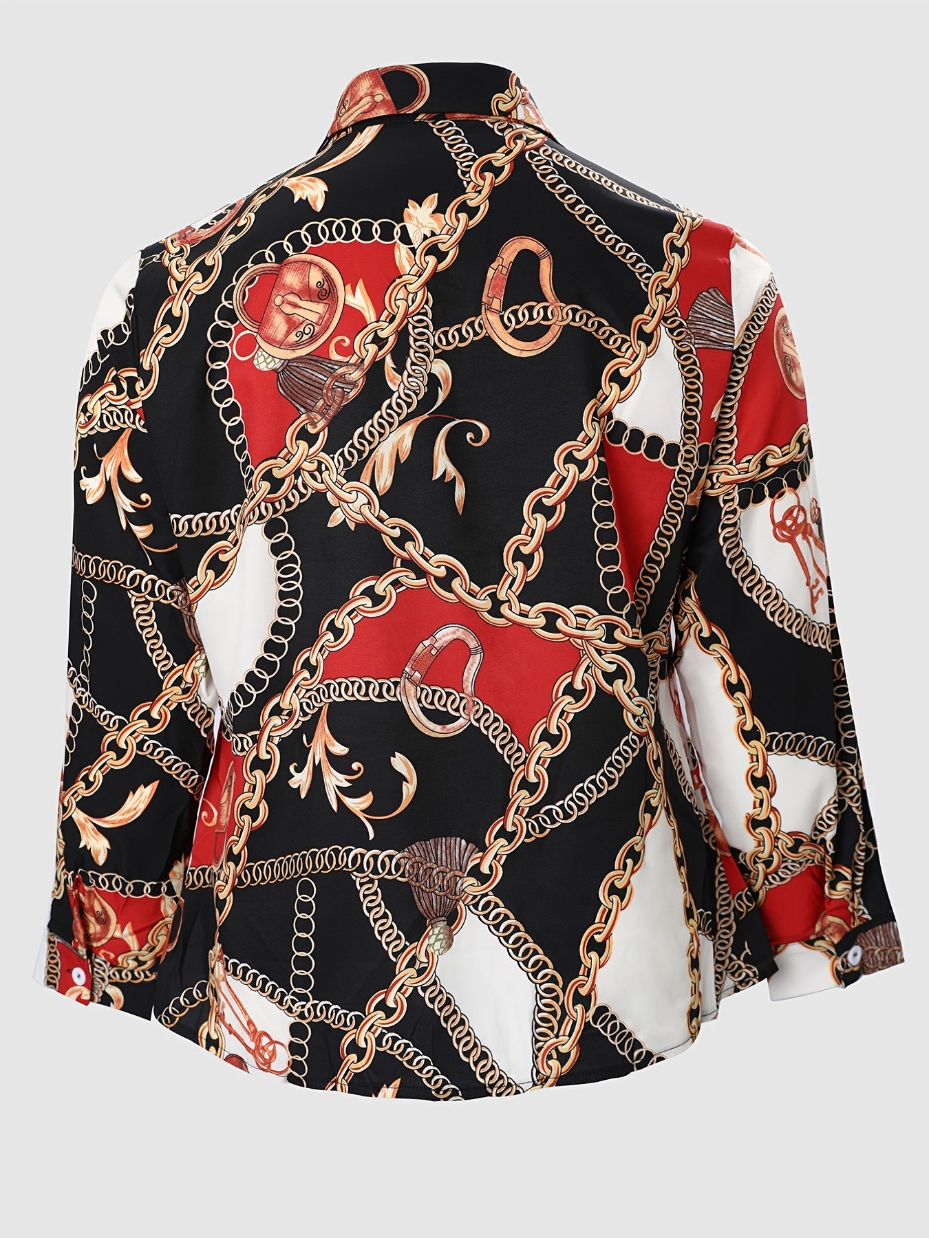 All Over Print Long Sleeve Blouse Women's Plus Casual Button Front