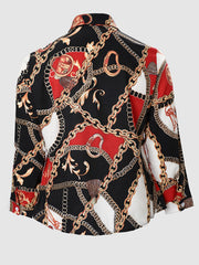 All Over Print Long Sleeve Blouse Women's Plus Casual Button Front
