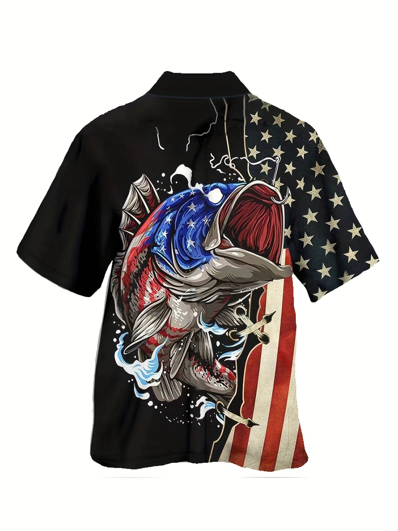 Men's 3D Fish Print Bowling Shirt Short Sleeve Summer Casual Button Up Shirt