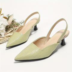 Women's Snakeskin Kitten Heel Slingbacks Pointed Toe Low Heel Sandals