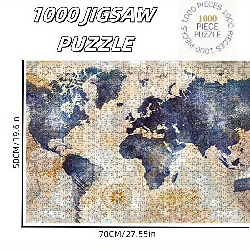 Vintage World Map Puzzle with Compass High Cardboard Portable