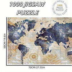 Vintage World Map Puzzle with Compass High Cardboard Portable