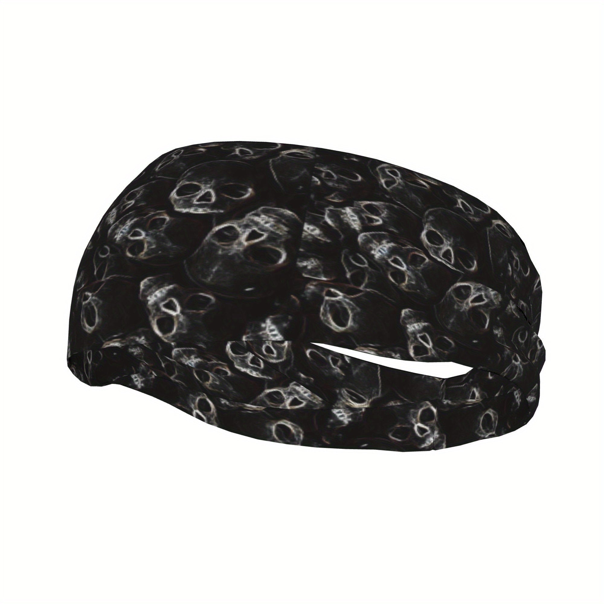 Skull Print Unisex Sports Headband Sweat Wicking Stretchy & Breathable Polyester