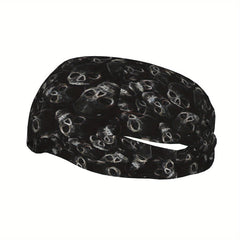 Skull Print Unisex Sports Headband Sweat Wicking Stretchy & Breathable Polyester