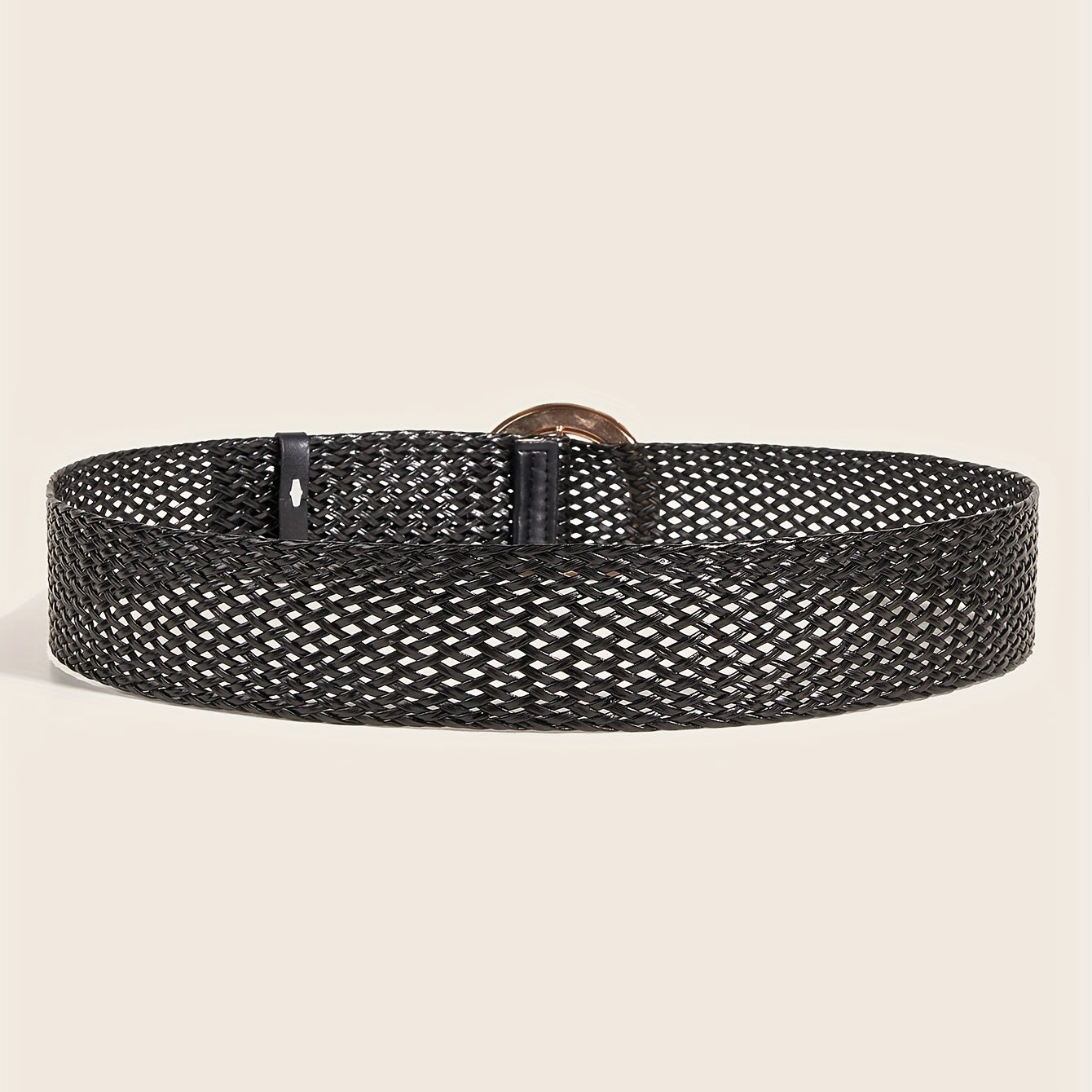 Round Buckle Braided Belt Hollow Out Wide Waistband for Women