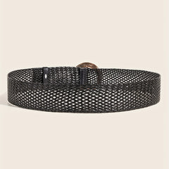 Round Buckle Braided Belt Hollow Out Wide Waistband for Women