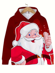 Cartoon Santa Claus Graphic Hooded Sweatshirt Kids Christmas