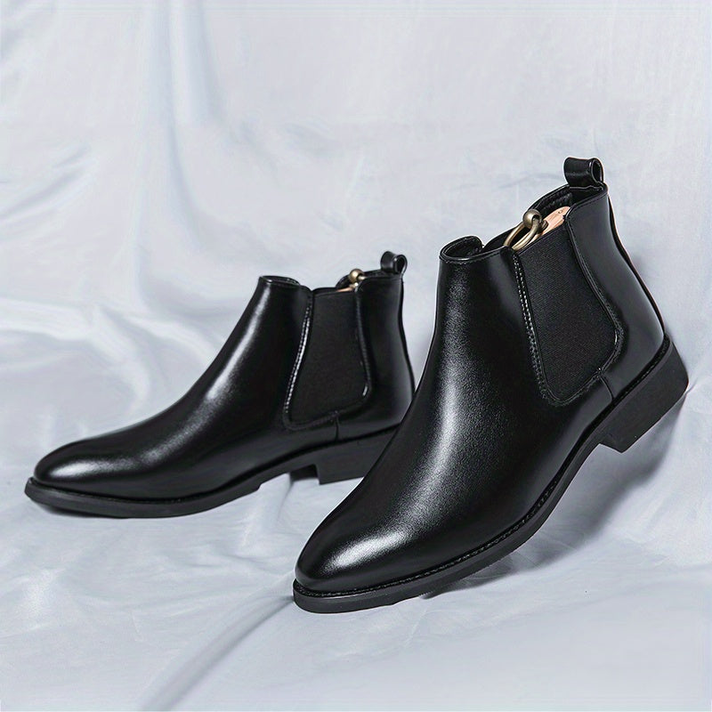 Men's Retro Chelsea Boots Pointed Toe Slip On High Top Boots