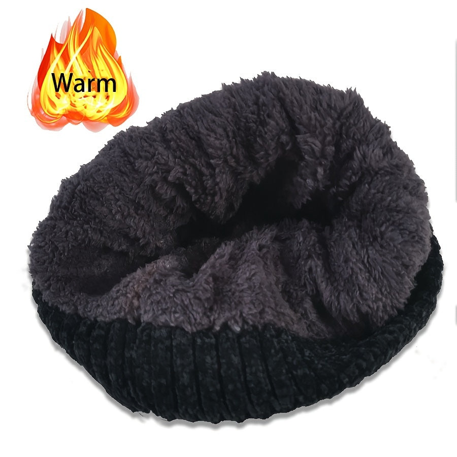 Chenille Velvet Pullover Beanie Winter Hat Windproof Knitted Ski Hat