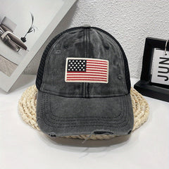 Embroidered American Flag Denim Baseball Cap