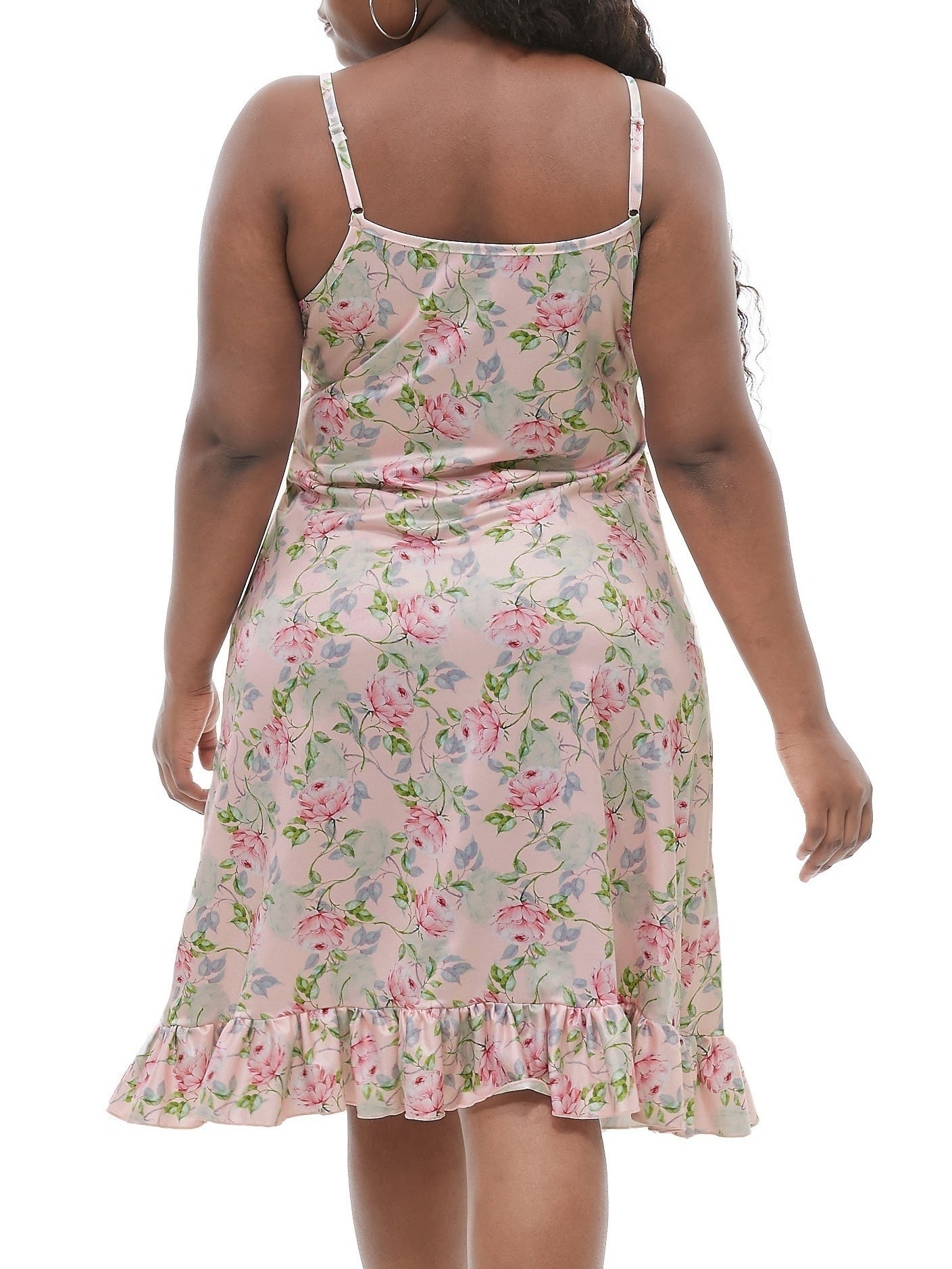 Women's Plus Retro Floral Print Ruffle Trim Cami Nightdress