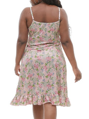 Women's Plus Retro Floral Print Ruffle Trim Cami Nightdress