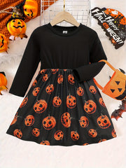 2pcs Pumpkin Head Halloween Dress & Candy Bag Set