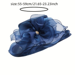 Organza Sun Hat Mesh Flower Foldable Travel Beach UV Protection Church Derby