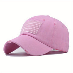 Distressed Sunshade Ripped Baseball Cap Embroidered Flag Peaked Cap