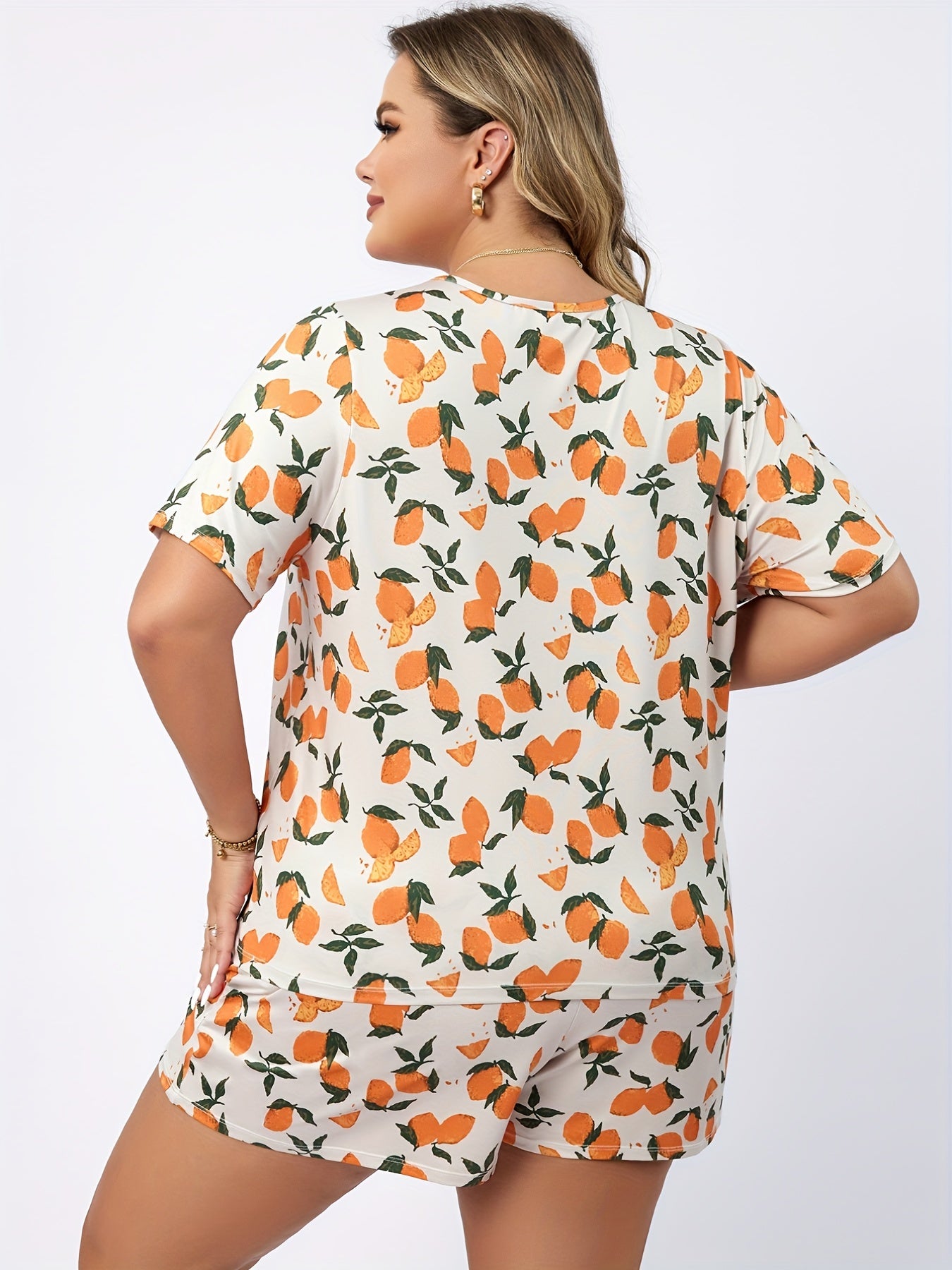 Orange Print Tee & Shorts Pajama Set