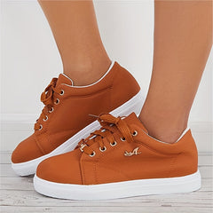 Women's Round Toe Flat Shoes Lace Versatile Walking Shoes