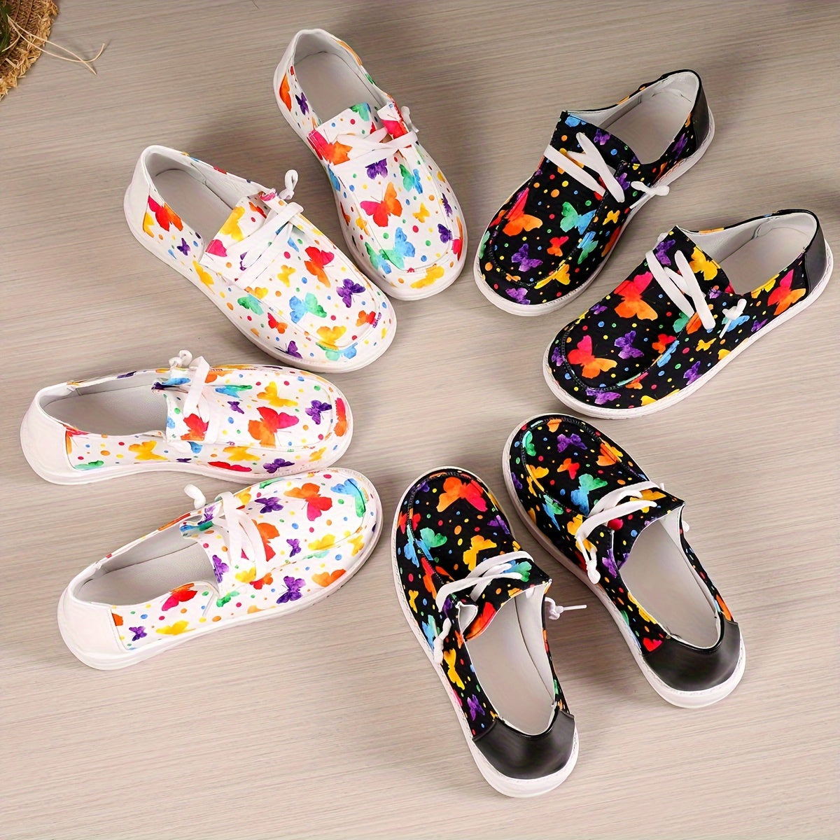 Women's Butterfly Print Casual Walking Shoes Low Flat Slip on Sneakers