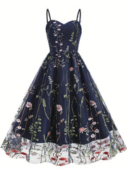 Floral Embroidered Sweetheart Neck Party Cami Dress