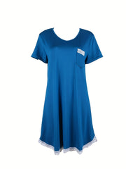 Lace NightDress Short Sleeve V Neck Pajama Dress Women's Sleepwear