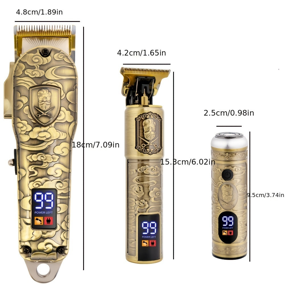 3-Piece Hair Clipper Razor Fader Retro Sculpting Digital Hair Clipper