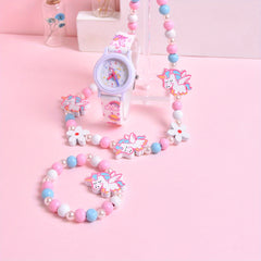 3D Cartoon Pony Kids' Watch Set with Bracelet & Necklace