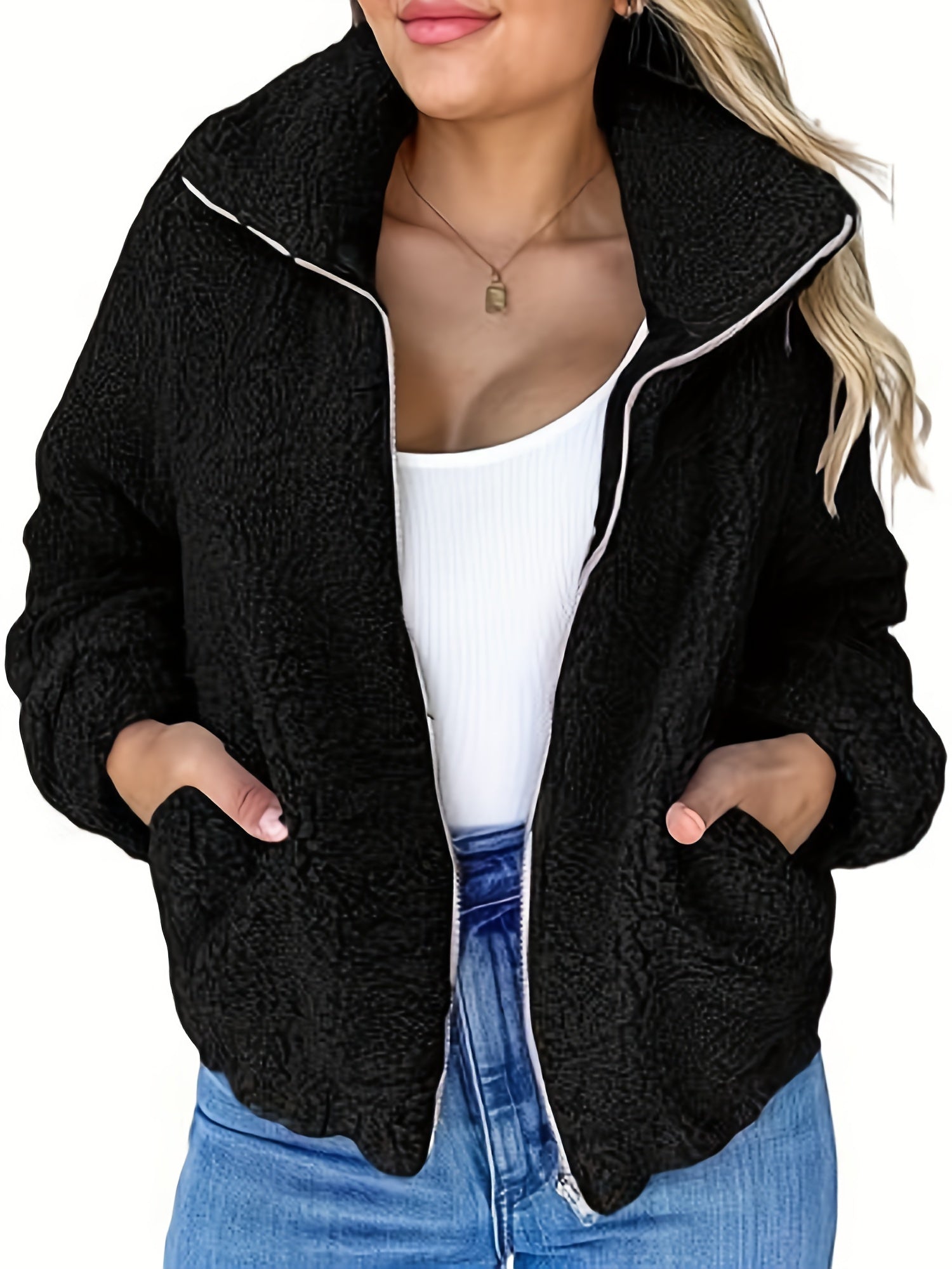 Fuzzy Coat Zip Up Long Sleeve Winter Outerwear