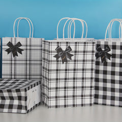 8pcs Plaid Gift Bags with Handle for Christmas Party Wedding Birthday Favor Bags