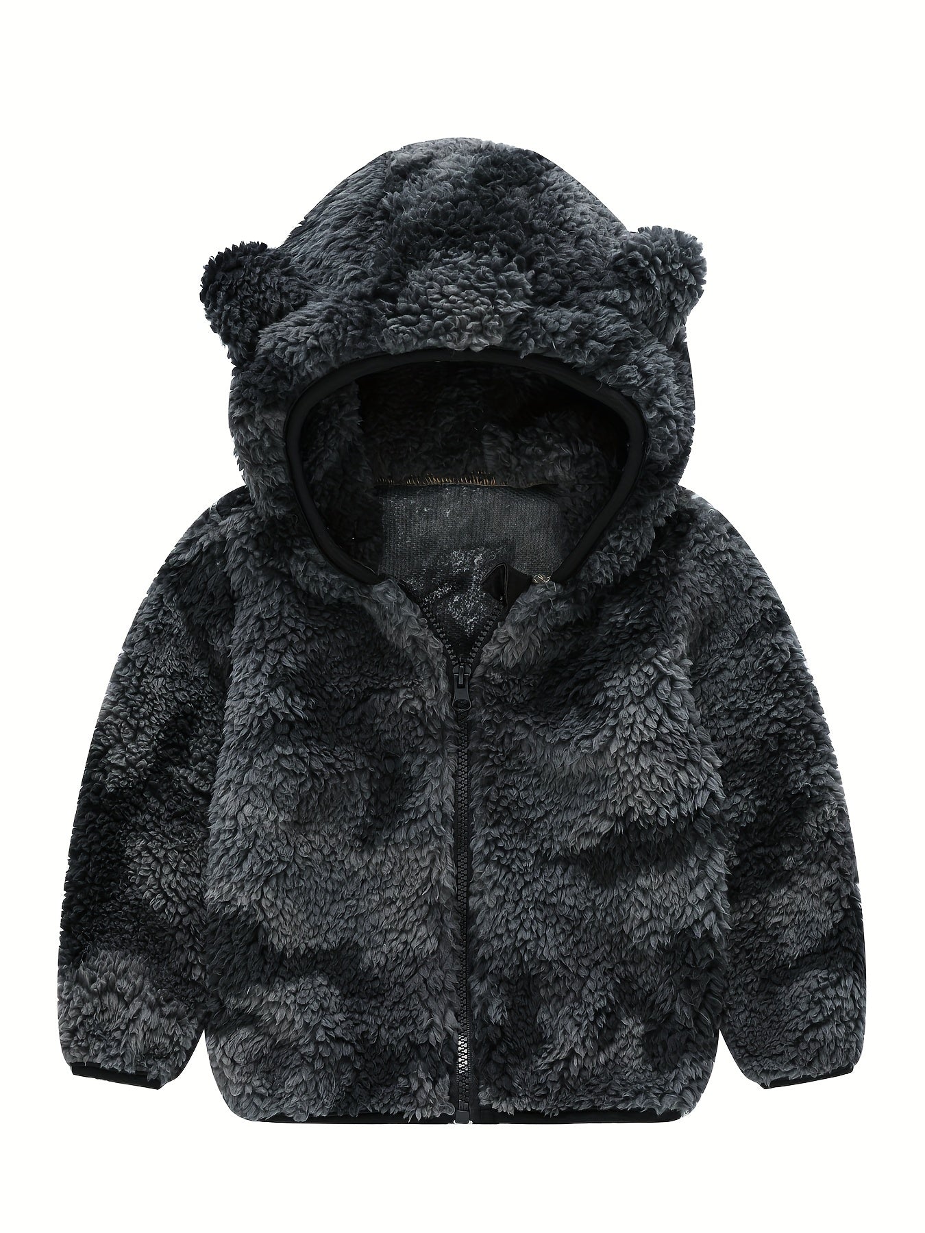 Baby Boys Hooded Plush Coat With Ears Zip Up Jacket