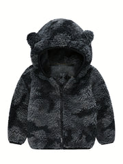 Baby Boys Hooded Plush Coat With Ears Zip Up Jacket