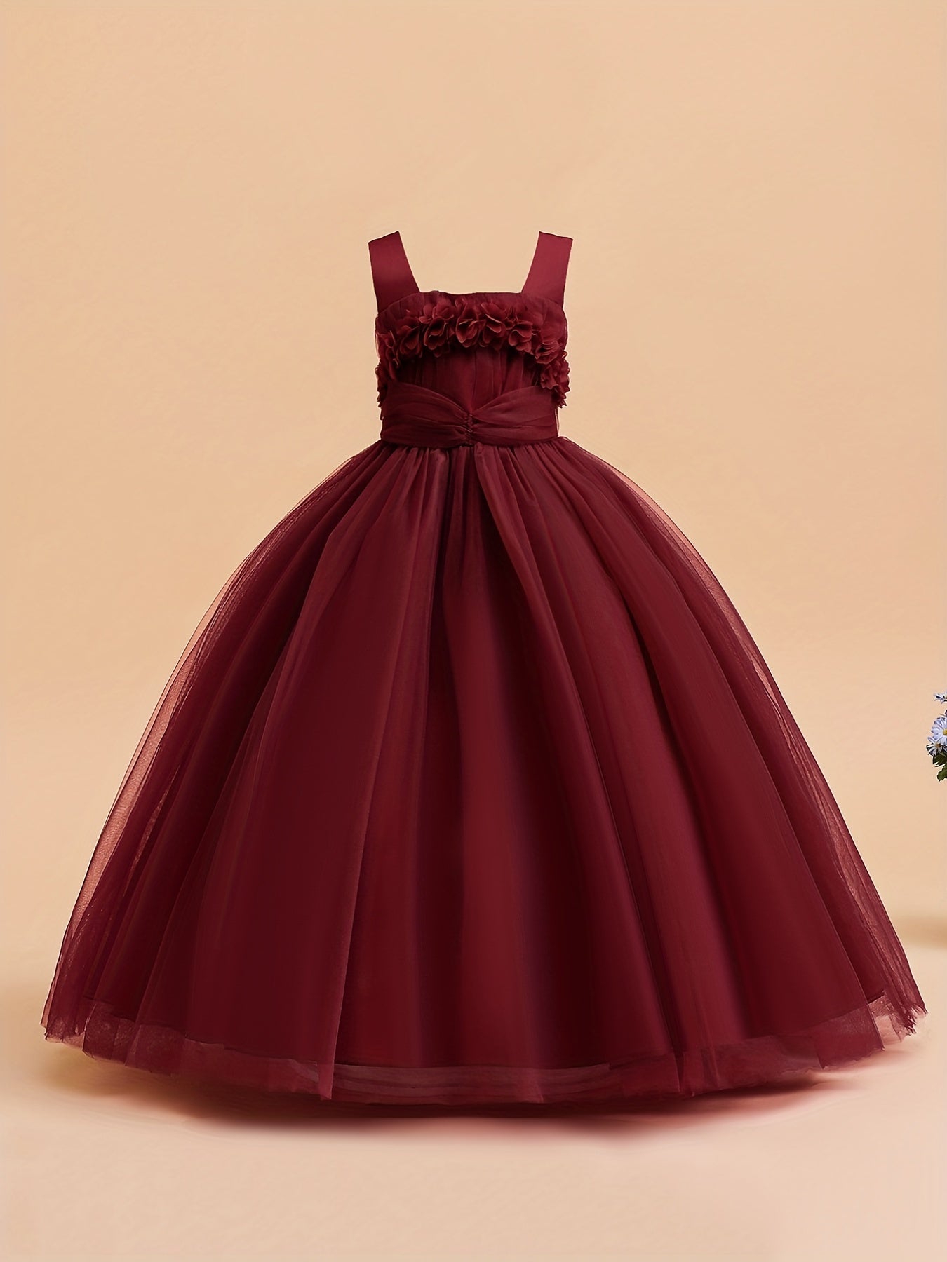Girls Formal Dress Birthday Party Dress Flowers Decor Maxi Dress