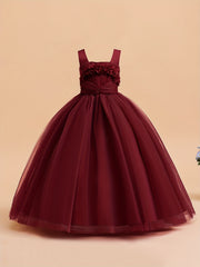 Girls Formal Dress Birthday Party Dress Flowers Decor Maxi Dress