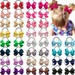 40pcs Glitter Silky Ribbon Bows Hair Tie Elastic Ties Hair Bands For Baby Girls