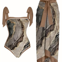 Ombre Tummy Control Two Pieces Swimsuit With Cover Up Skirt