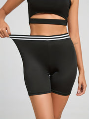 Striped Print High Waist Shorts Casual High Stretch Workout Summer Shorts