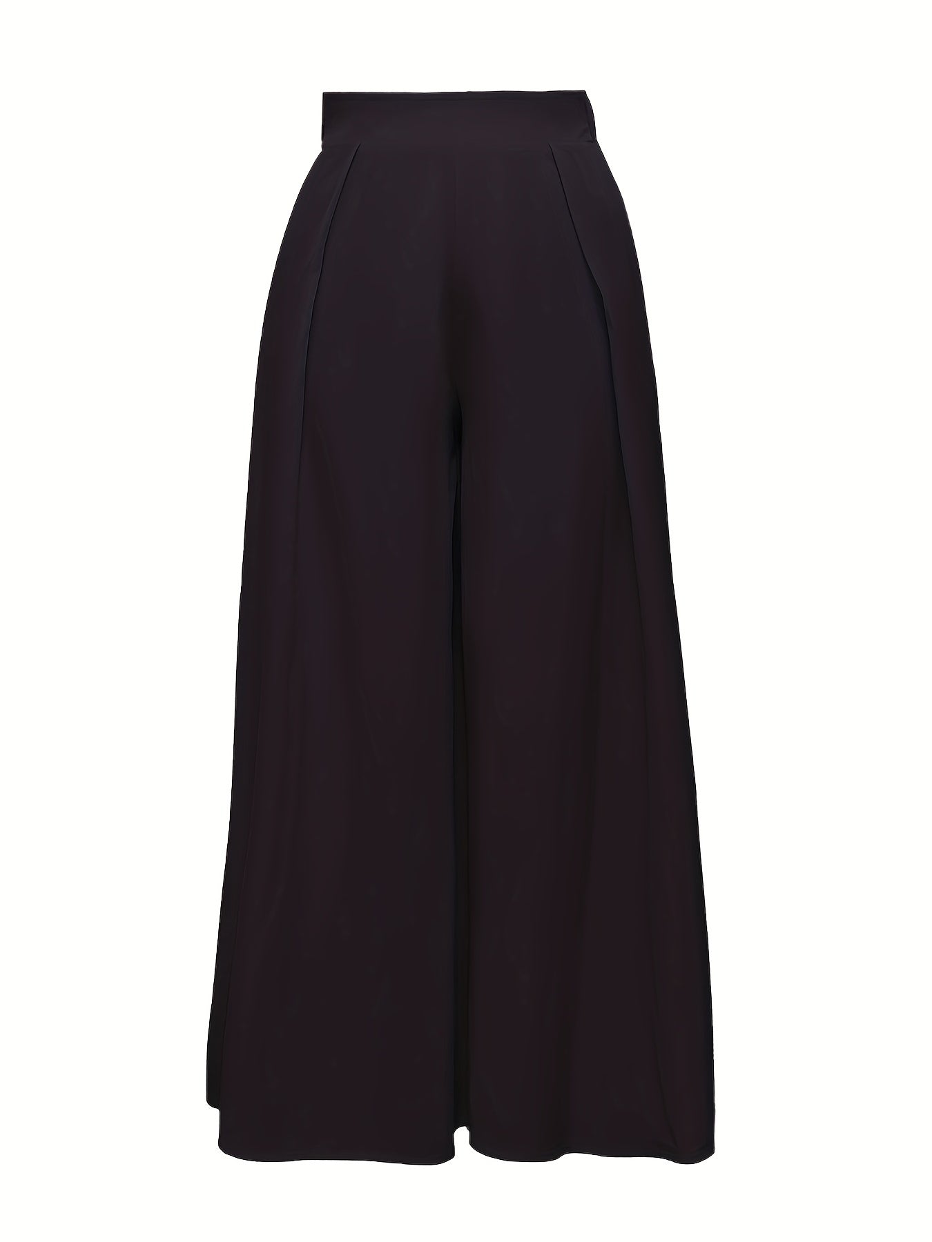 Solid Pleated Wide Leg Pants Dual Pockets High Waisted Pants