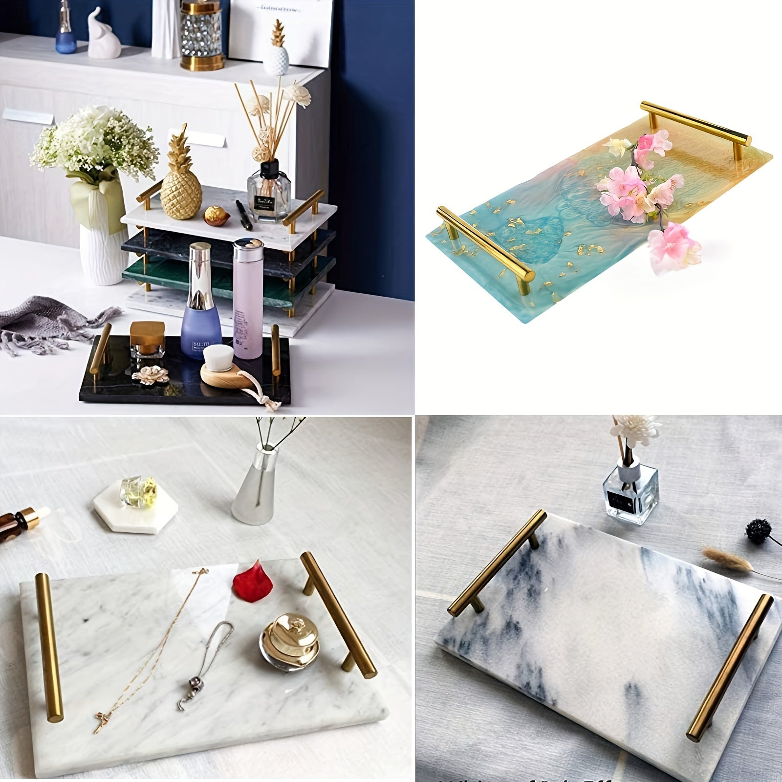 Rectangle Silicone Tray Molds for Resin Casting Golden Handle