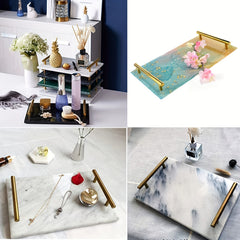 Rectangle Silicone Tray Molds for Resin Casting Golden Handle