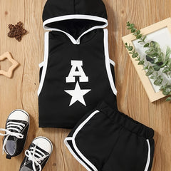 Baby Boys Star Print Hooded Top & Shorts Set, Summer Casual Outfit
