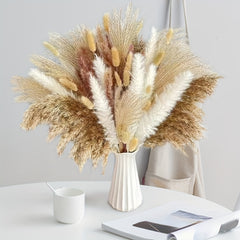 60pcs Natural Dried Pampas Grass Bouquet for Boho Home Decor & Wedding