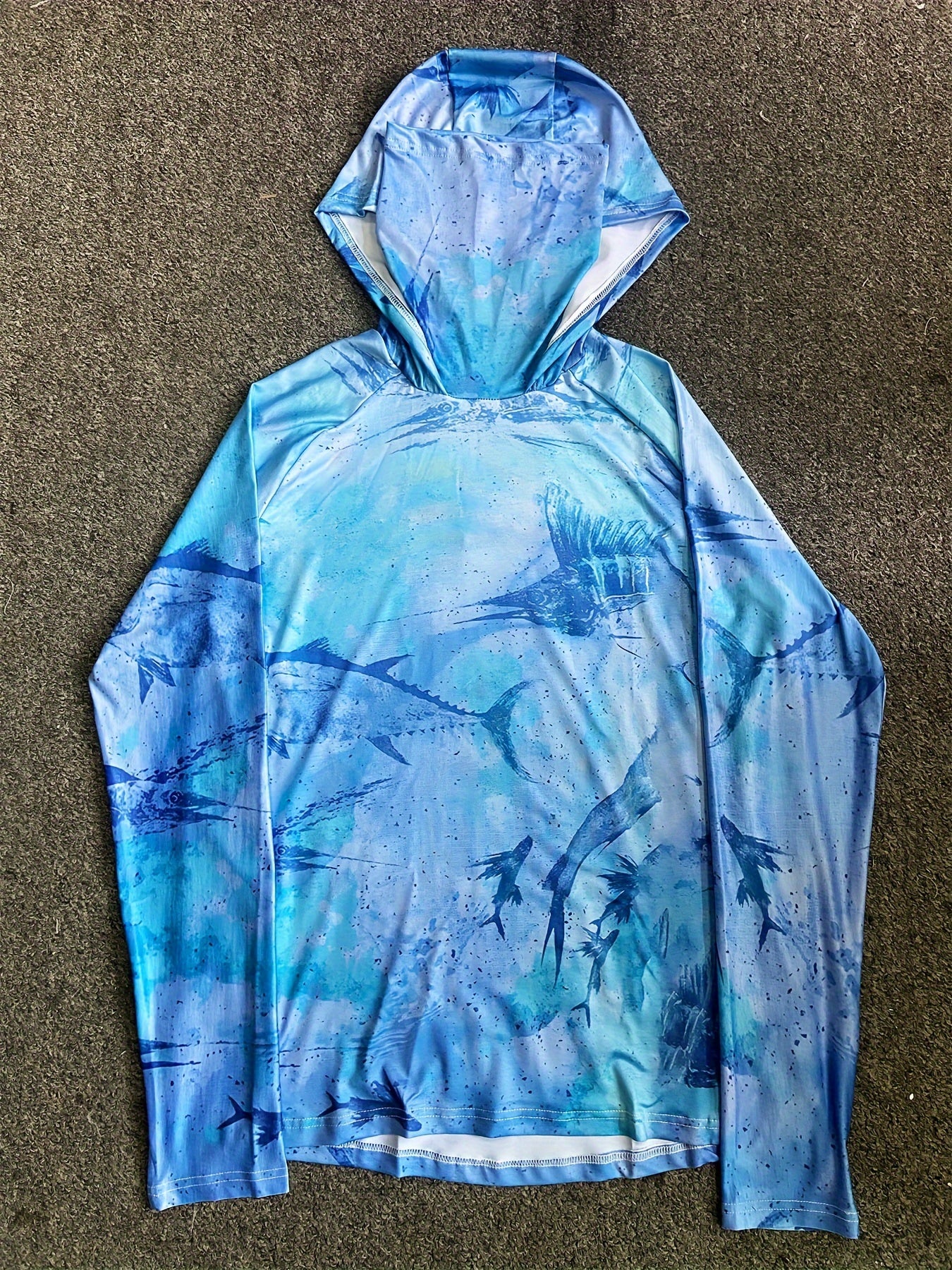 Fish Graphic Sun Protection Hooded Shirt Long Sleeves Running Top